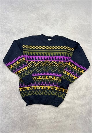 VINTAGE KNITTED JUMPER ABSTRACT PATTERNED KNIT SWEATER