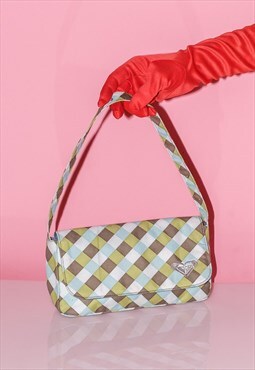 Vintage Y2K peppermint patty plaid baguette bag in cool tone