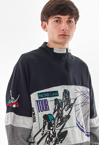VINTAGE NIKE PULLOVER SWEATER 80S GREY BLACK