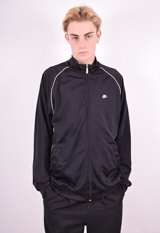 NIKE MENS VINTAGE TRACKSUIT TOP JACKET LARGE BLACK 90'S