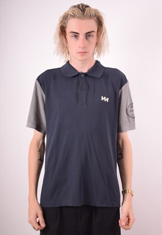 HELLY HANSEN MENS VINTAGE POLO SHIRT LARGE GREY 90S