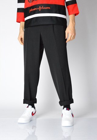 VINTAGE 90S BLACK MINIMALIST WOOL BLEND PANTS