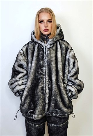 OIL WASH FAUX FUR BOMBER DETACHABLE PREMIUM FLEECE JACKET