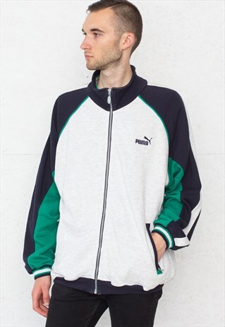 VINTAGE GREY GREEN AND BLACK PUMA TRACK JACKET