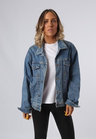 DENIM JACKET OVERSIZED FITTED VINTAGE UK 14 - 16 (G34X)