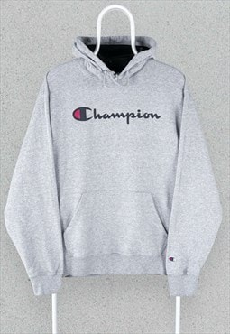 Vintage Champion Grey Hoodie Pullover Spell Out Mens Large