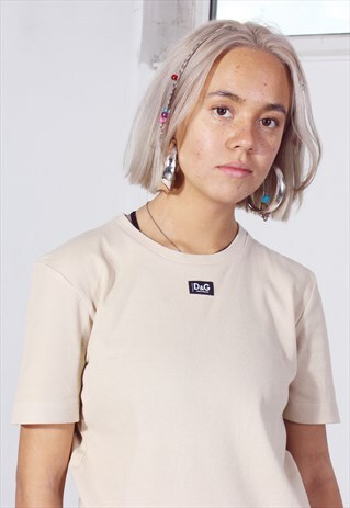 VINTAGE DOLCE & GABBANA BEIGE RIBBED TEE