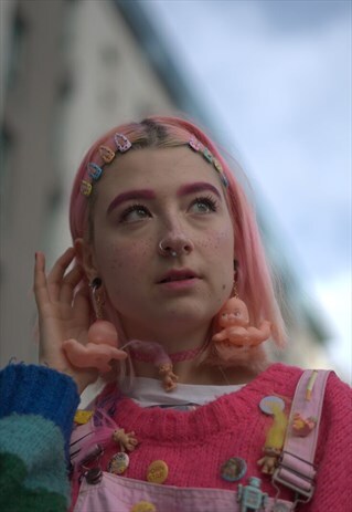 LARGE HAND MADE PLASTIC BABY DOLL / CHERUB EARRINGS