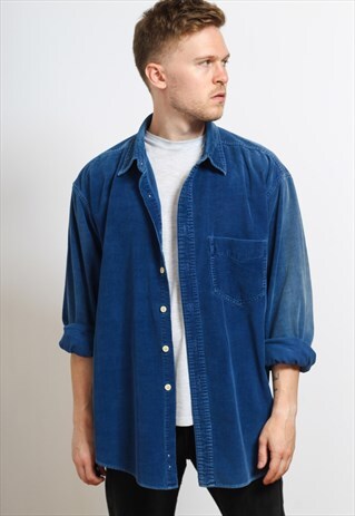 VINTAGE CORDUROY CORD SHIRT BLUE