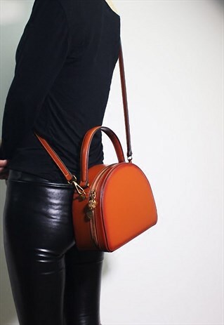 BROWN LEATHER TOP-HANDLE CROSSBODY BAG
