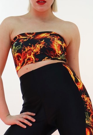LYCRA TUBE TOP IN FLAMES/DRAGON PRINT