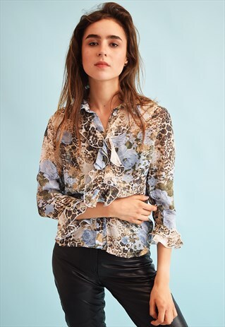 90'S RETRO FESTIVAL FLORAL PRINT DRAPED BLOUSE TOP