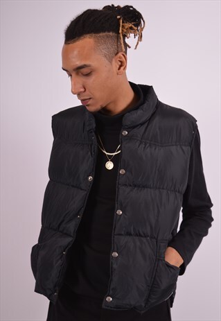 LEVI'S MENS VINTAGE REVERSIBLE PADDED GILET LARGE BLACK 90S