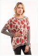 OVERSIZED JUMPER IN GREY AND RED LEOPARD PRINT