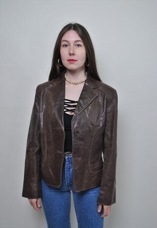 Faux leather blazer, women fake leather jacket, women 90s 