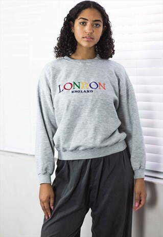 VINTAGE LONDON LOGO SWEATSHIRT JUMPER LOGO 90S L 13.3