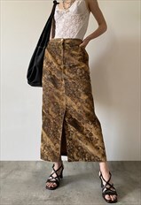 Vintage Y2K 00s corduroy patterned maxi skirt in brown