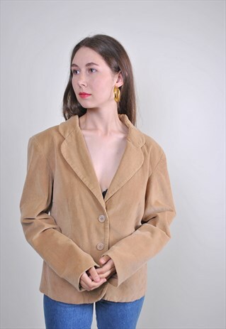 80S HERITAGE BEIGE CORDUROY BLAZER, SIZE L
