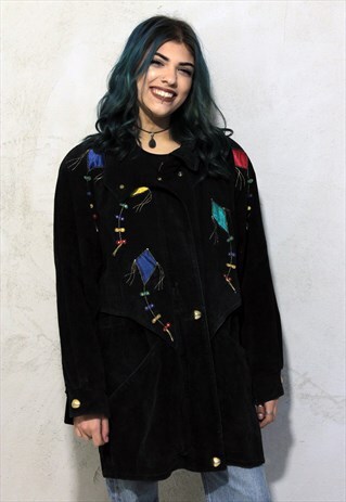 BLACK VINTAGE DINO' Z SUEDE PADDED COAT A378