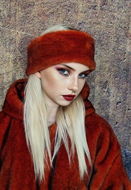 Luxury faux fur headband luxury fluffy head cover in red