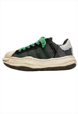 DISTRESSED PLATFORM SNEAKERS MELTED DOG-TOOTH TRAINERS GREEN