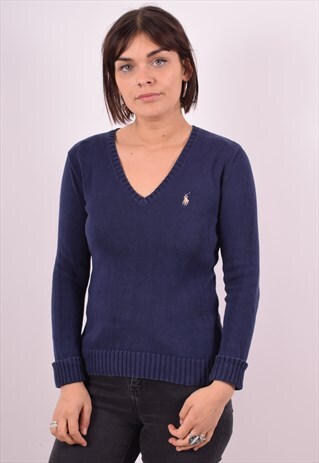 RALPH LAUREN WOMENS VINTAGE JUMPER SWEATER SMALL BLUE 90S