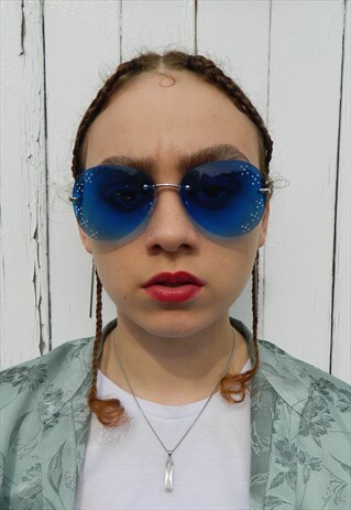 BLUE AVIATORS DIAMONTE Y2K SUNGLASSES