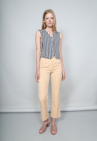 VINTAGE 90'S BENETTON HIGHWAIST PASTEL PEACH VELVET TROUSERS