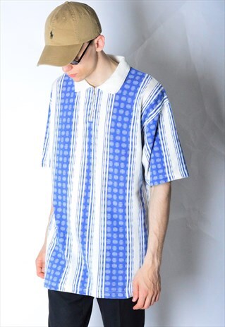 VINTAGE 90S STRIPED AZTEC 1/4 ZIPPER SHORT SLEEVE SHIRT