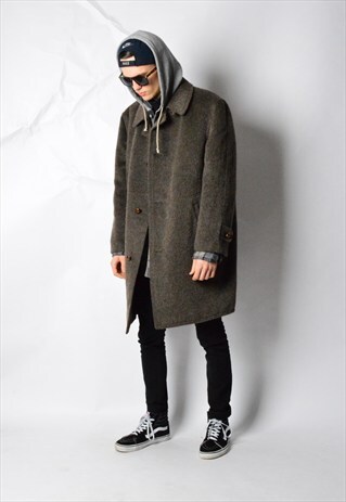 VINTAGE 60S GREYISH KHAKI MOHAIR WOOL WINTER COAT