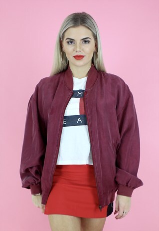 90S MAROON SILK BOMBER OVERSIZED JACKET