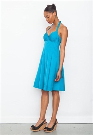VINTAGE 90'S BLUE HALTER NECK MOSCHINO PROM DRESS