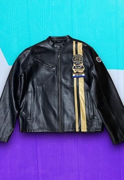 Vintage Y2K No Fear Faux Leather Jacket
