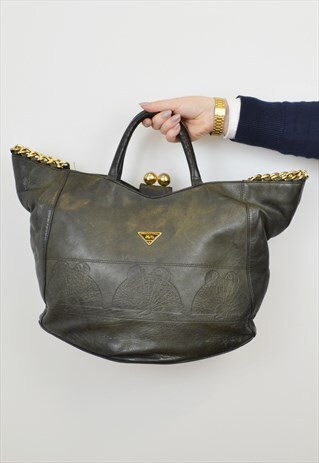 VINTAGE RENATO ANGI VENEZIA LEATHER SHOPPER KHAKI CHAIN