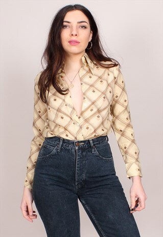 VINTAGE 70S CHECK PRINT BLOUSE