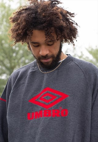 VINTAGE 90S UMBRO SPELLOUT BIG LOGO TRAINING SWEATSHIRT GREY