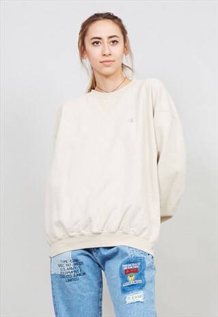 VINTAGE CHAMPION BEIGE LOGO SWEATER