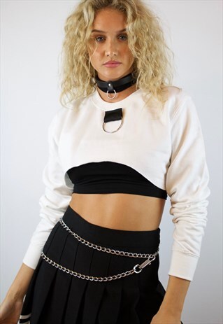 WHITE CROPPED HOODIE