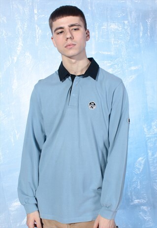 VINTAGE NORTH SAILS BLUE LONG SLEEVE POLO SHIRT