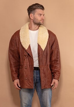 Vintage 80's Men Leather Coat in Brown