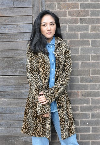 VTG 90S LEOPARD PRINT FAUX FUR WINTER COAT