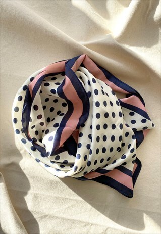 PINK AND WHITE POLKA DOT SILKY SCARF