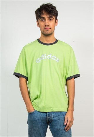 ADIDAS GREEN SPELLOUT RINGER T-SHIRT