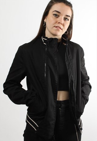 VINTAGE ARMANI JEANS BLACK DOUBLE ZIP WINDBREAKER JACKET