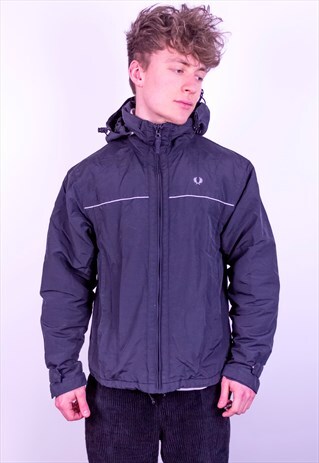 VINTAGE FRED PERRY FLEECE LINED JACKET IN BLACK MEDIUM