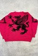 VINTAGE KNITTED JUMPER DRAGON PATTERNED KNIT SWEATER