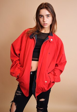 90'S RETRO MINIMALIST RED ATHLEISURE BOMBER JACKET TOP