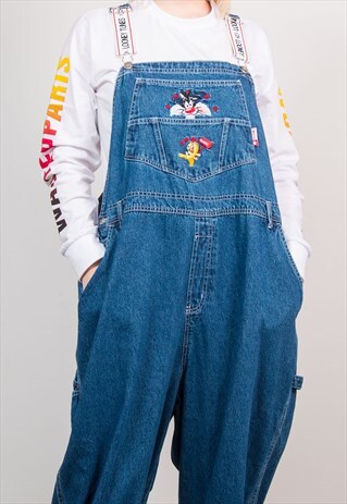 90'S LOONEY TUNES EMBROIDERED DENIM DUNGAREES