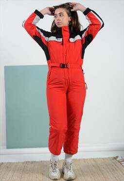 Vintage 90s Ski Suit Red Retro Skiwear Size M
