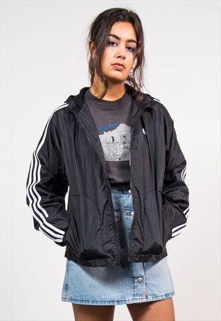 90'S VINTAGE ADIDAS BLACK HOODED TRACKSUIT JACKET